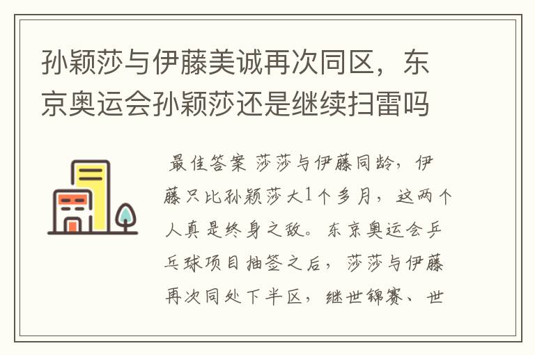 孙颖莎与伊藤美诚再次同区,东京奥运会孙颖莎还是继续扫雷吗?