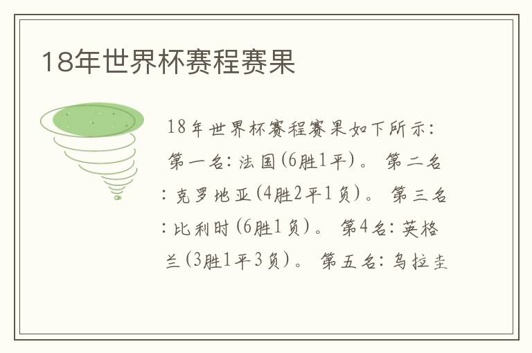 18年世界杯赛程赛果