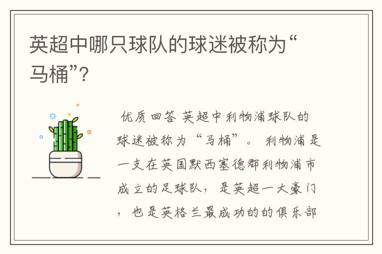英超中哪只球队的球迷被称为“马桶”?