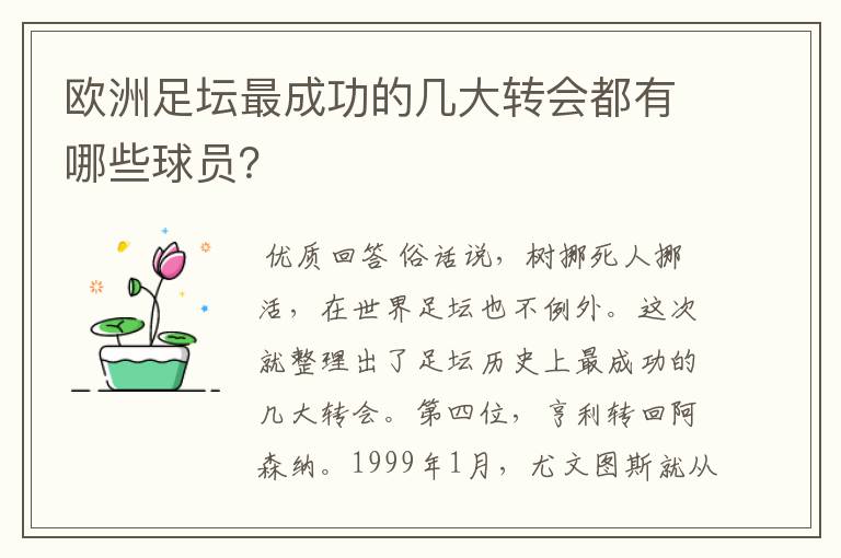 欧洲足坛最成功的几大转会都有哪些球员?