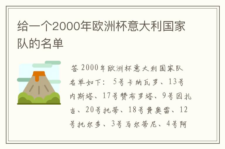给一个2000年欧洲杯意大利国家队的名单