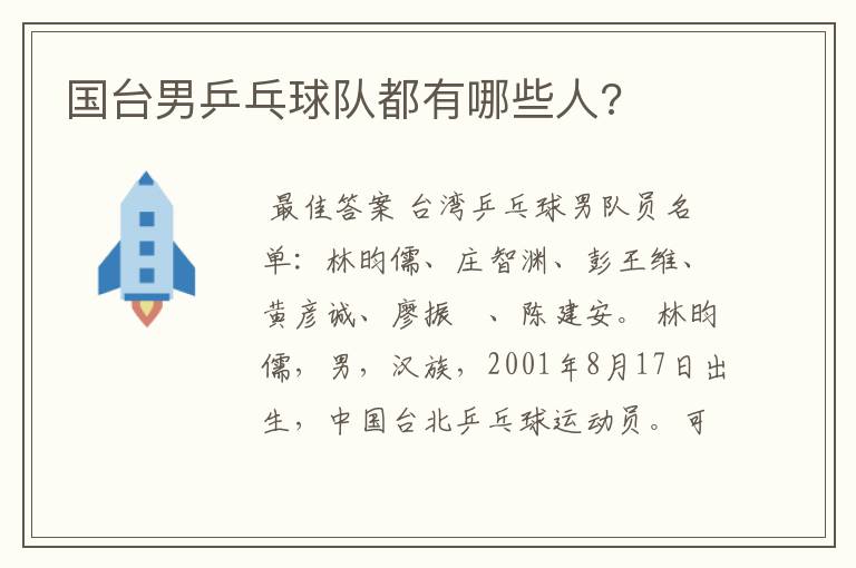 国台男乒乓球队都有哪些人?
