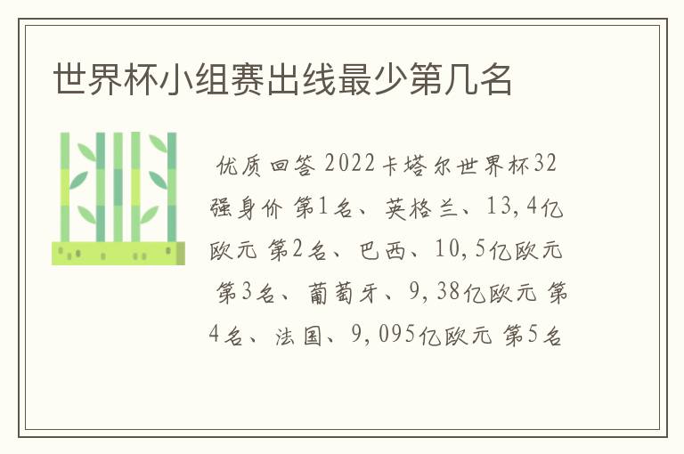 世界杯小组赛出线最少第几名