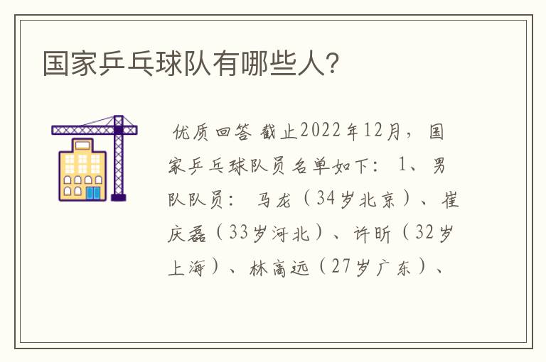 国家乒乓球队有哪些人?
