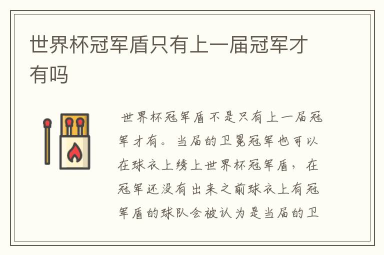 世界杯冠军盾只有上一届冠军才有吗