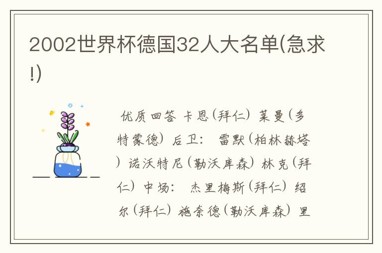 2002世界杯德国32人大名单(急求!)