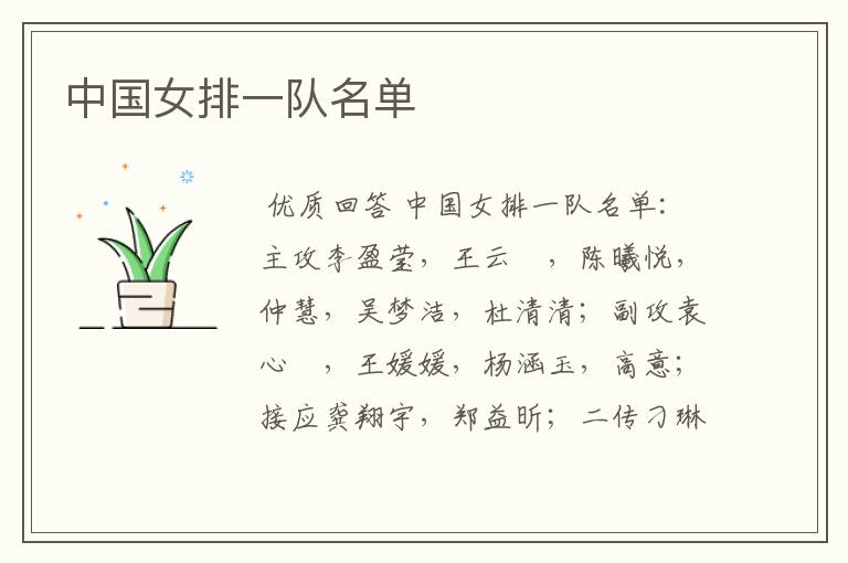 中国女排一队名单
