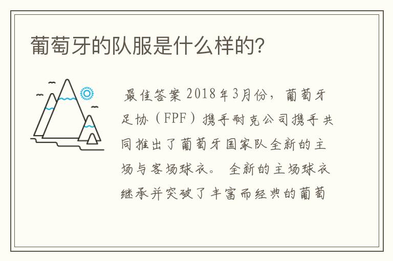 葡萄牙的队服是什么样的?