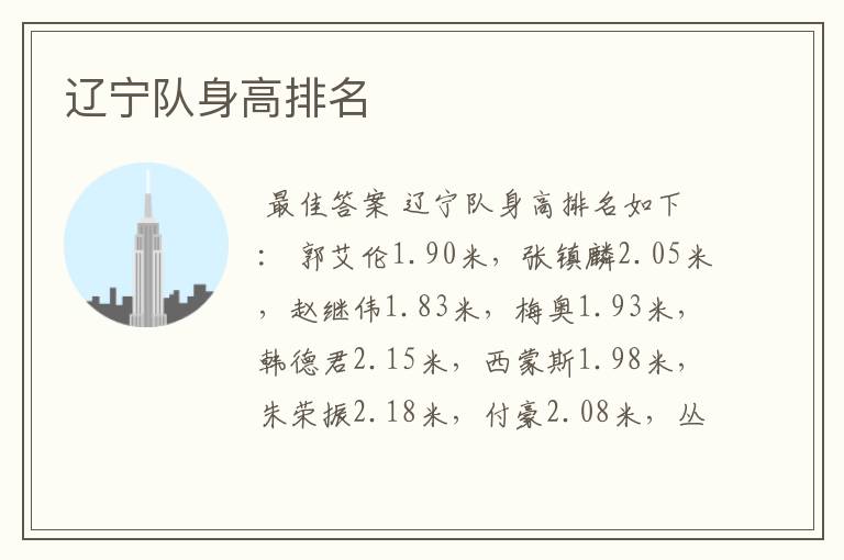 辽宁队身高排名