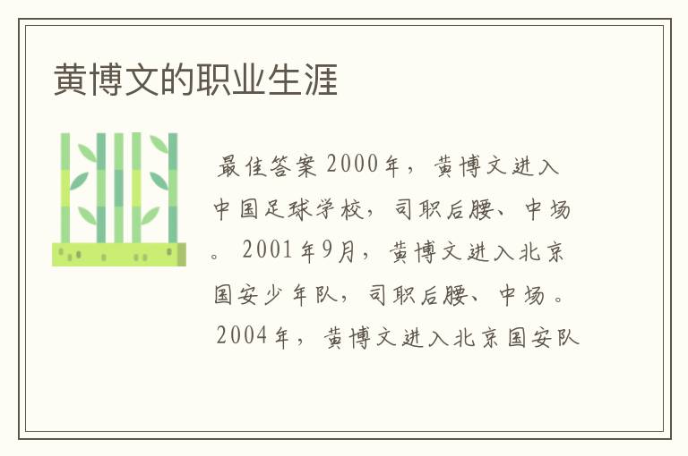 黄博文的职业生涯