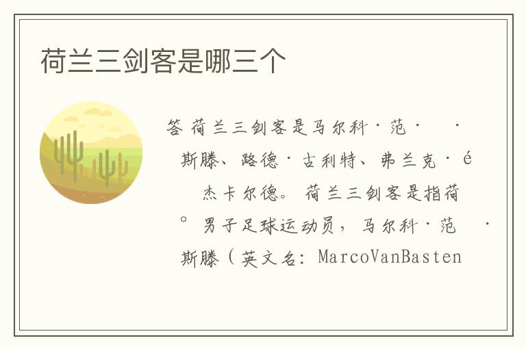 荷兰三剑客是哪三个