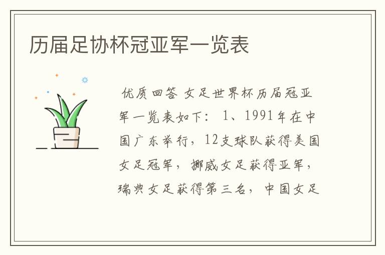 历届足协杯冠亚军一览表