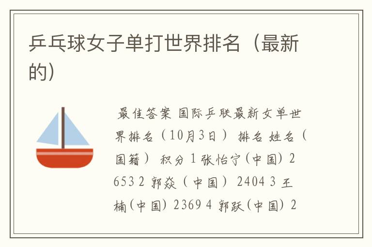 乒乓球女子单打世界排名(最新的)