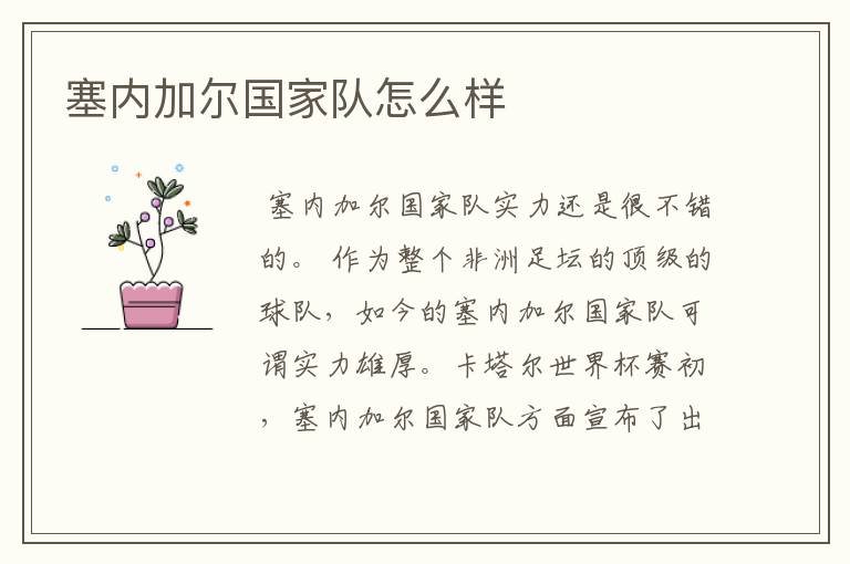 塞内加尔国家队怎么样