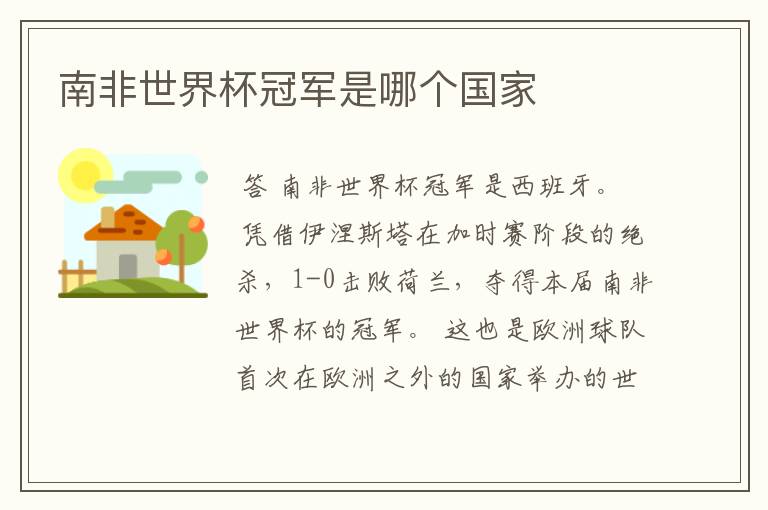 南非世界杯冠军是哪个国家