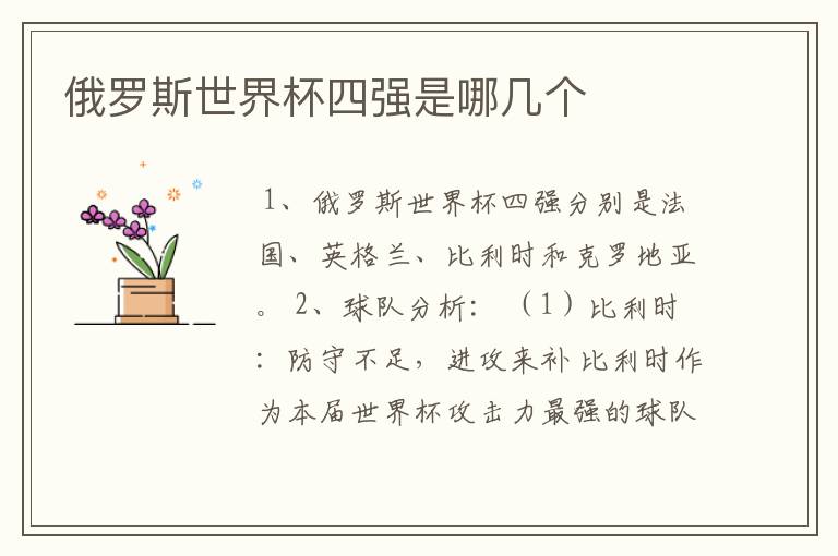 俄罗斯世界杯四强是哪几个