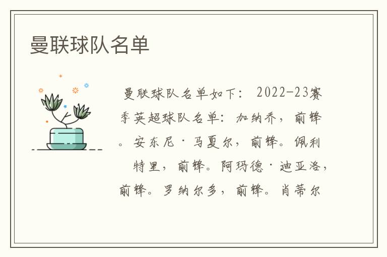 曼联球队名单