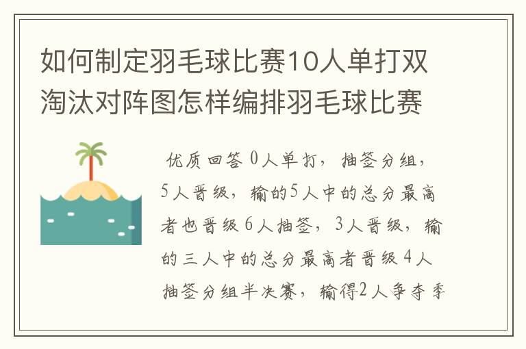 如何制定羽毛球比赛10人单打双淘汰对阵图怎样编排羽毛球比赛的赛制