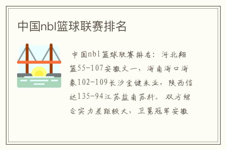 中国nbl篮球联赛排名