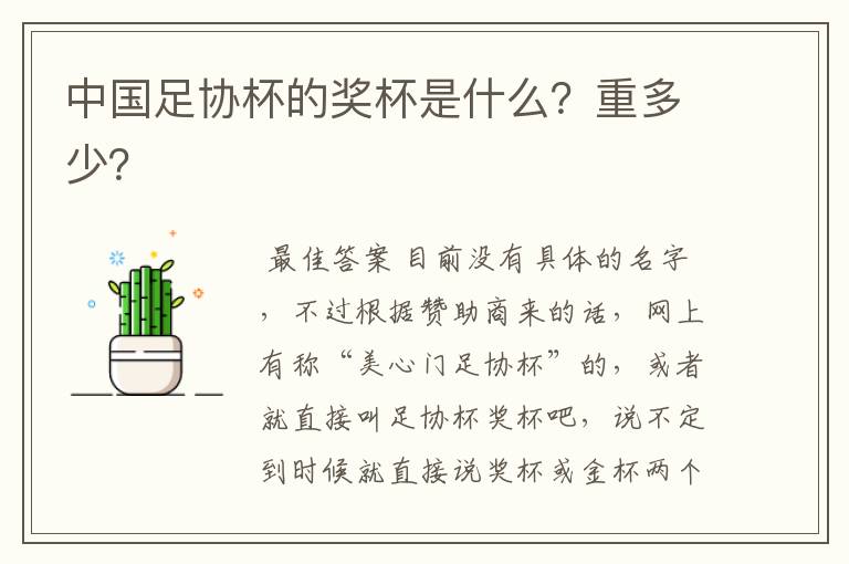 中国足协杯的奖杯是什么?重多少?