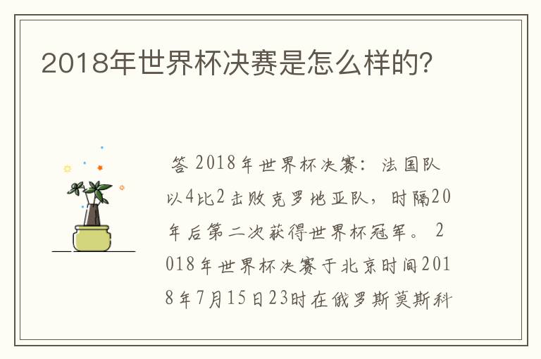 2018年世界杯决赛是怎么样的?