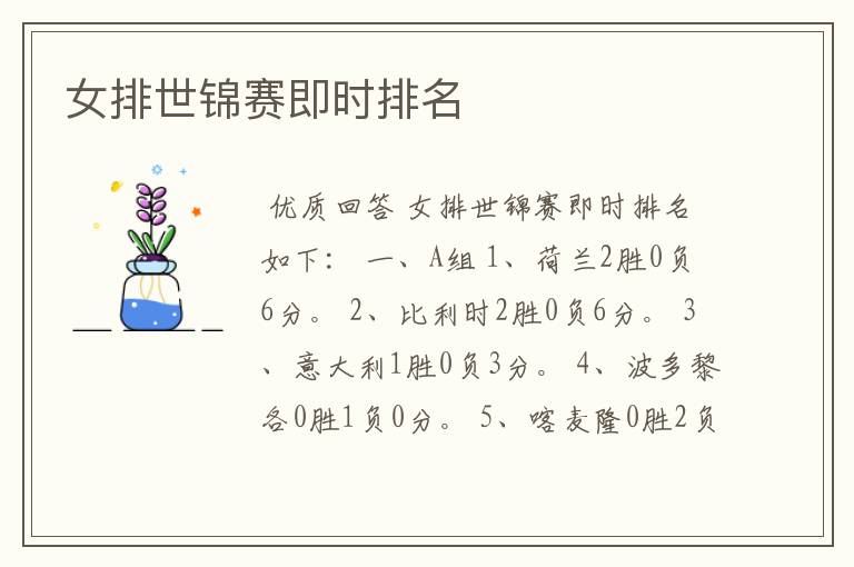 女排世锦赛即时排名