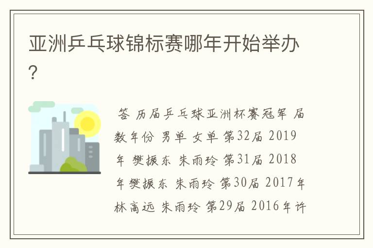 亚洲乒乓球锦标赛哪年开始举办?