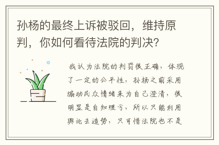 孙杨的最终上诉被驳回,维持原判,你如何看待法院的判决?