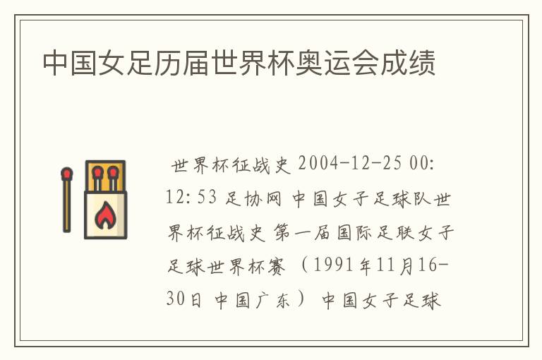 中国女足历届世界杯奥运会成绩