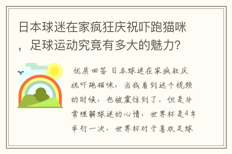 日本球迷在家疯狂庆祝吓跑猫咪,足球运动究竟有多大的魅力?