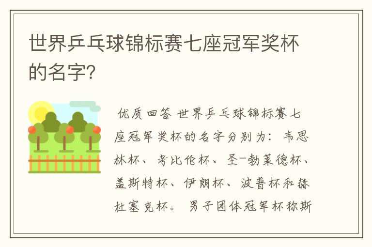 世界乒乓球锦标赛七座冠军奖杯的名字?