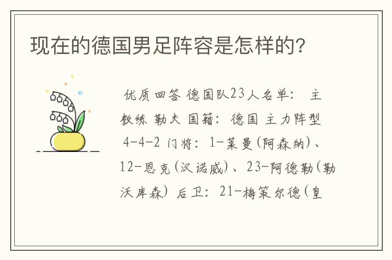 现在的德国男足阵容是怎样的?