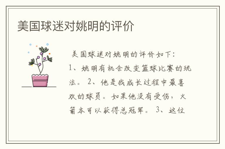 美国球迷对姚明的评价
