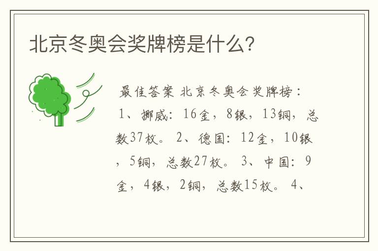 北京冬奥会奖牌榜是什么?