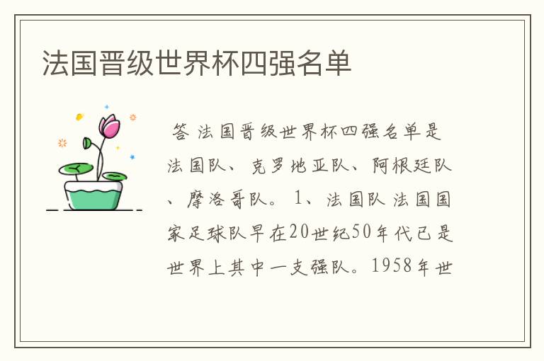 法国晋级世界杯四强名单