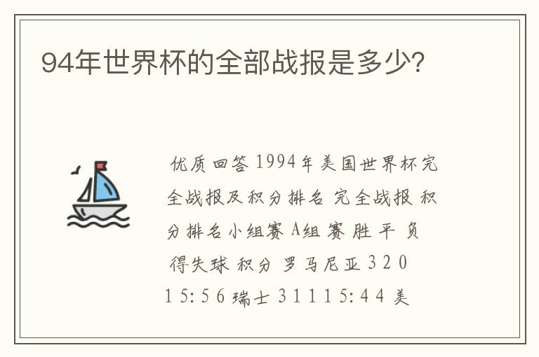 94年世界杯的全部战报是多少?