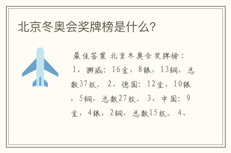 北京冬奥会奖牌榜是什么?