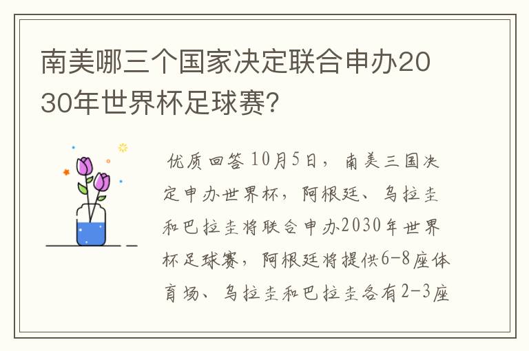 南美哪三个国家决定联合申办2030年世界杯足球赛?