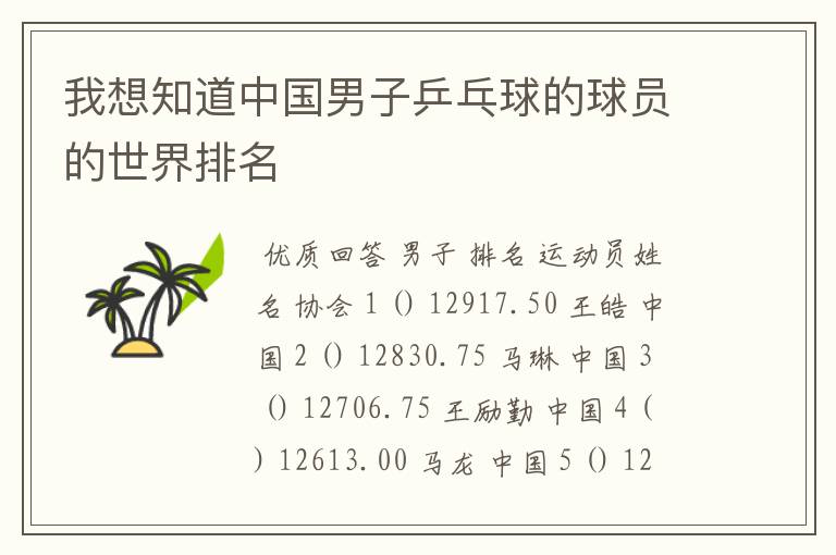 我想知道中国男子乒乓球的球员的世界排名