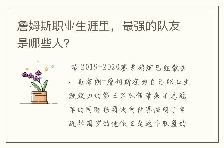 詹姆斯职业生涯里,最强的队友是哪些人?