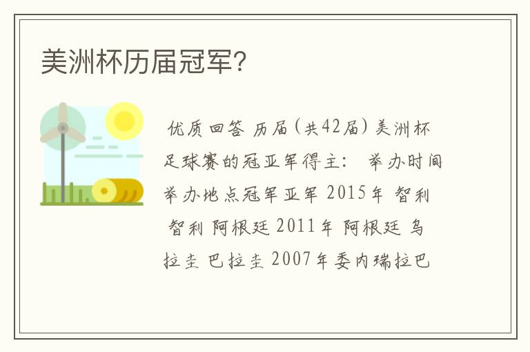 美洲杯历届冠军?