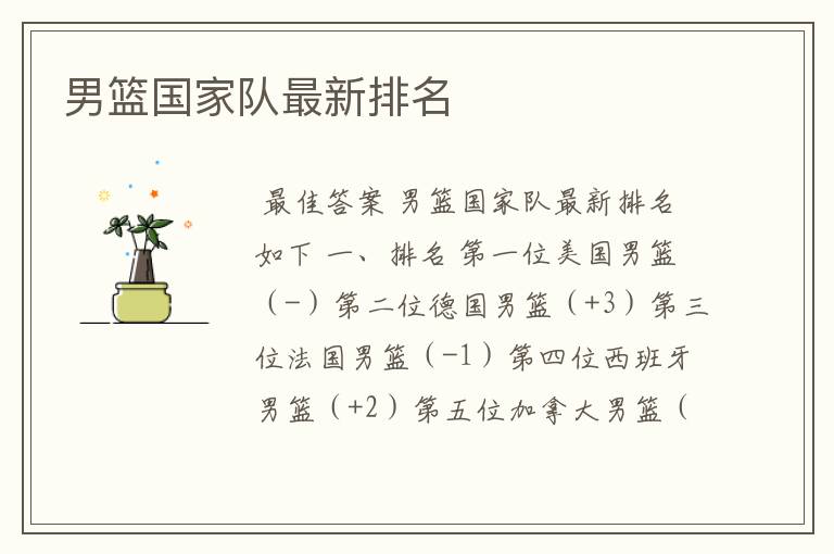 男篮国家队最新排名