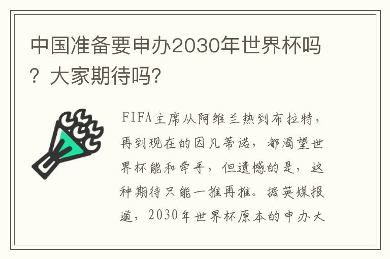 中国准备要申办2030年世界杯吗?大家期待吗?