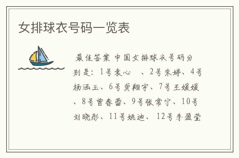 女排球衣号码一览表