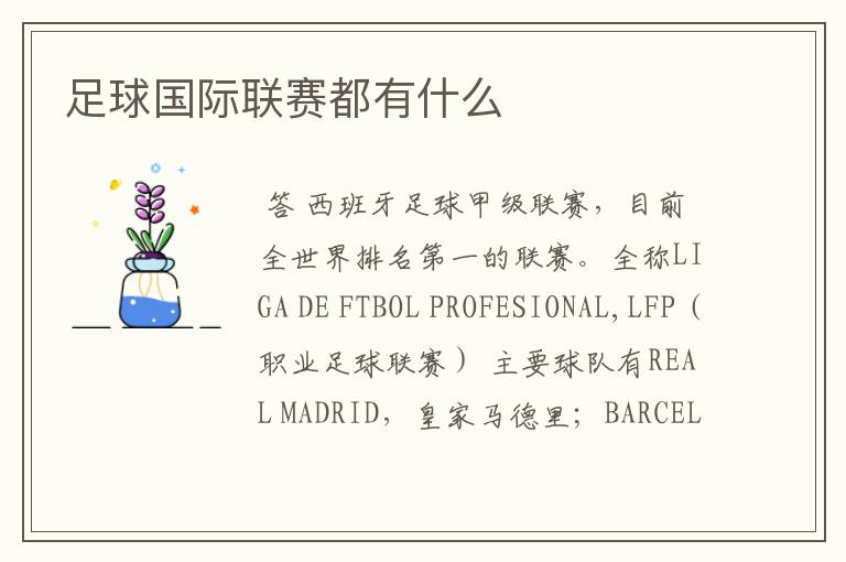 足球国际联赛都有什么