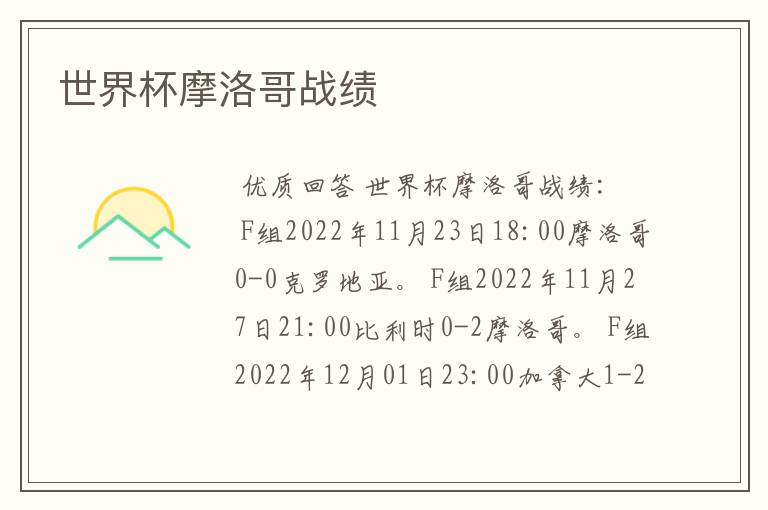 世界杯摩洛哥战绩
