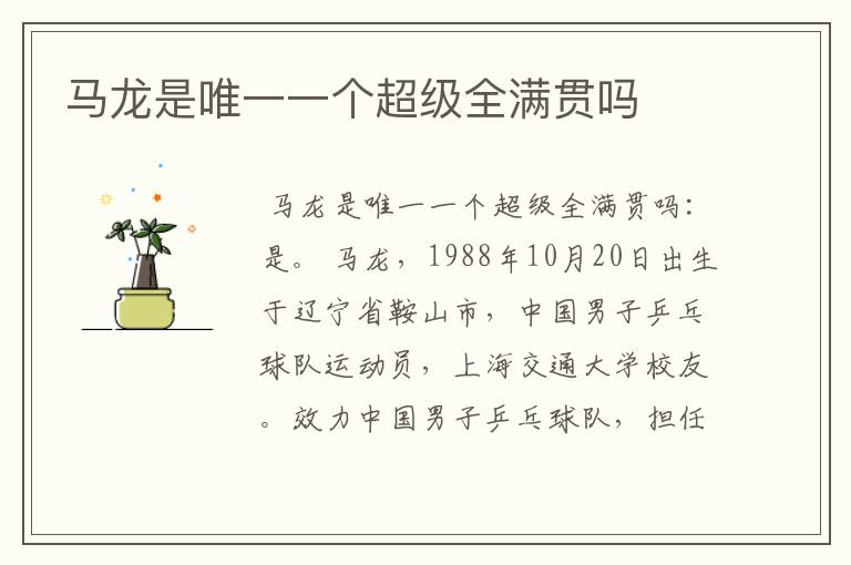 马龙是唯一一个超级全满贯吗