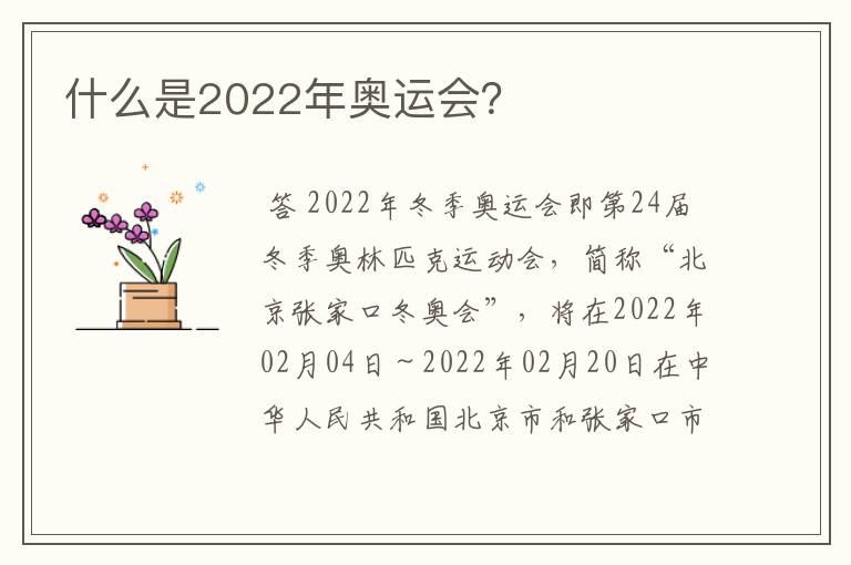 什么是2022年奥运会?