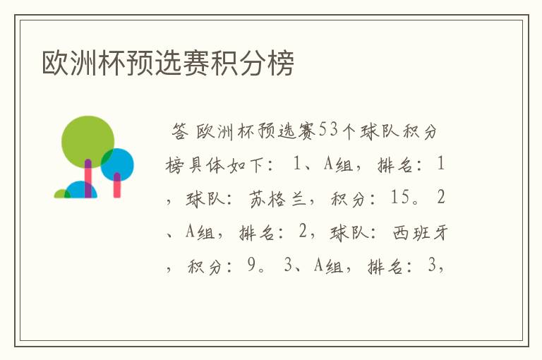 欧洲杯预选赛积分榜
