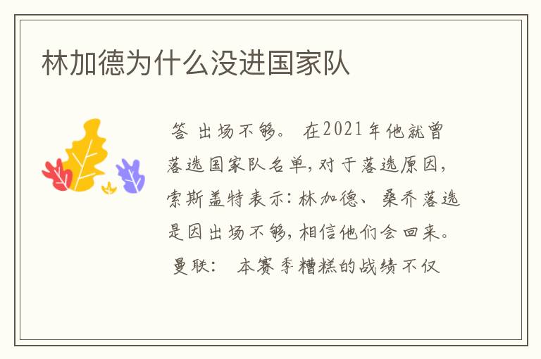 林加德为什么没进国家队